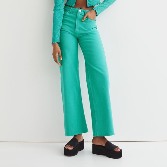 H&M Denim - New H&M twill wide leg green jeans